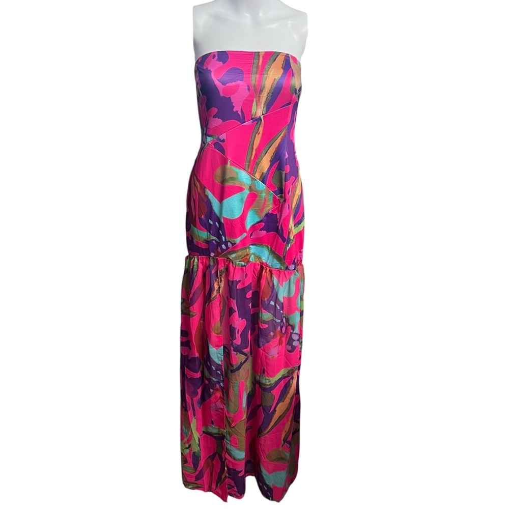 Cherley Women’s Pink Tropical Strapless Maxi Dress Sz. SM